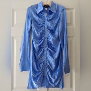 Kim Shui dress Mini ruched silk Long Sleeve violet blue M Party Sexy